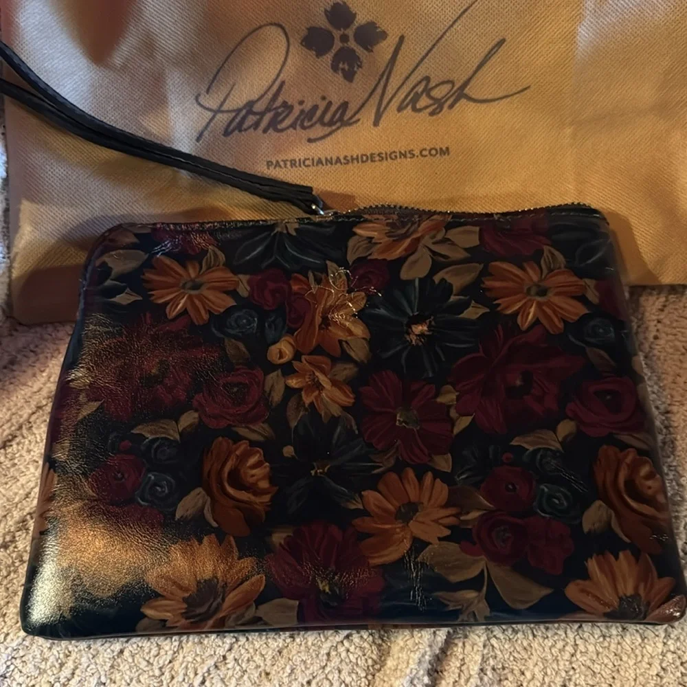 Rare Patricia Nash Set! Fall Color Floral Design Leather Large & Smaller Bag - Picture 7 of 11